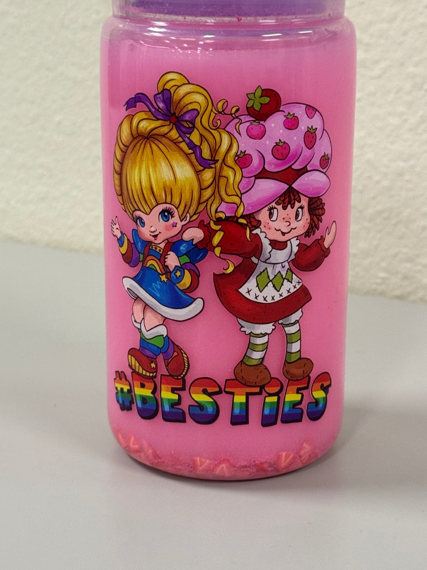 Besties pink Milk Cup w/Strawberries